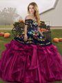 Floor Length Fuchsia Quince Ball Gowns Off The Shoulder Sleeveless Lace Up
