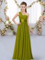 Floor Length Olive Green Wedding Party Dress One Shoulder Sleeveless Lace Up