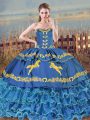 Ball Gowns Sleeveless Blue Vestidos de Quinceanera Brush Train Lace Up