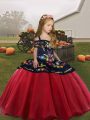 Embroidery Little Girls Pageant Dress Wholesale Coral Red Lace Up Sleeveless Floor Length