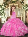 Lovely Sleeveless Backless Floor Length Beading and Ruffles Little Girls Pageant Dress