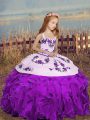 Floor Length Purple Little Girl Pageant Dress Straps Sleeveless Lace Up