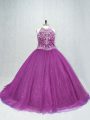 Chic Beading Quinceanera Gown Purple Lace Up Sleeveless