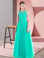 Turquoise Sleeveless Floor Length Beading Side Zipper Homecoming Dress