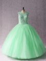 Glamorous Apple Green Ball Gown Prom Dress Sweet 16 and Quinceanera with Beading Scoop Sleeveless Lace Up