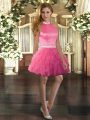 Stylish Mini Length Ball Gowns Sleeveless Pink Teens Party Dress Backless