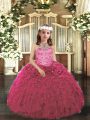 Perfect Hot Pink Halter Top Neckline Beading and Ruffles Little Girls Pageant Dress Wholesale Sleeveless Lace Up