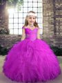 Floor Length Ball Gowns Sleeveless Fuchsia Little Girl Pageant Gowns Lace Up