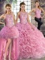 Pretty Beading Sweet 16 Dress Rose Pink Lace Up Sleeveless Floor Length