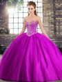 Gorgeous Purple Tulle Lace Up Sweetheart Sleeveless Sweet 16 Dresses Brush Train Beading