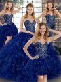 Excellent Floor Length Royal Blue Quinceanera Gowns Sweetheart Sleeveless Lace Up