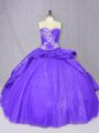 Stunning Lace Up Sweet 16 Quinceanera Dress Purple for Sweet 16 and Quinceanera with Embroidery Court Train