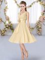 Knee Length Champagne Vestidos de Damas V-neck Sleeveless Lace Up