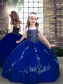 Sleeveless Floor Length Beading Lace Up Child Pageant Dress with Royal Blue