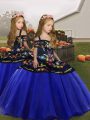 Sweet Royal Blue Sleeveless Organza Lace Up Little Girl Pageant Dress for Party and Wedding Party