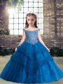 Hot Sale Tulle Sleeveless Floor Length Little Girls Pageant Dress Wholesale and Beading and Appliques