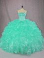 Comfortable Turquoise Lace Up Strapless Beading and Ruffles Quinceanera Gowns Organza Sleeveless