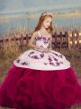 Fuchsia Lace Up Kids Formal Wear Sleeveless Floor Length Embroidery and Ruffles