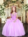 Sleeveless Organza Floor Length Lace Up Child Pageant Dress in Lilac with Beading