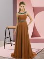 Brown Juniors Party Dress Chiffon Brush Train Sleeveless Beading