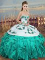 Sweetheart Sleeveless Lace Up Quinceanera Gown Turquoise Organza