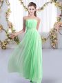Apple Green Sleeveless Chiffon Sweep Train Lace Up Quinceanera Court Dresses for Wedding Party