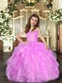Custom Fit Lilac Sleeveless Floor Length Ruffled Layers Lace Up Little Girls Pageant Dress Wholesale