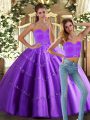 Floor Length Eggplant Purple Quinceanera Gown Tulle Sleeveless Beading