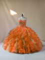 Multi-color Organza Lace Up 15 Quinceanera Dress Sleeveless Floor Length Beading and Ruffles