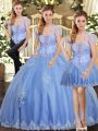 Cute Light Blue Sleeveless Beading and Appliques Floor Length Sweet 16 Dress