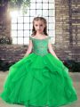 Latest Beading Kids Pageant Dress Green Lace Up Sleeveless Floor Length