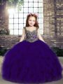 Tulle Sleeveless Floor Length Kids Formal Wear and Beading