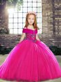 Fashionable Fuchsia Sleeveless Beading Lace Up Kids Pageant Dress