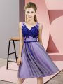 Tulle V-neck Sleeveless Lace Up Appliques Court Dresses for Sweet 16 in Lavender