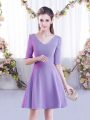 Best Lavender V-neck Zipper Ruching Court Dresses for Sweet 16 Half Sleeves