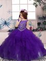 Purple Organza Zipper Scoop Sleeveless Floor Length Little Girls Pageant Dress Wholesale Beading and Ruffles