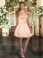 Affordable Mini Length Peach Prom Dress Organza Sleeveless Beading