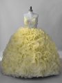 Extravagant Yellow Ball Gowns Sweetheart Sleeveless Fabric With Rolling Flowers Lace Up Beading Sweet 16 Dress