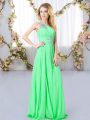 Green Empire One Shoulder Sleeveless Chiffon Floor Length Zipper Beading Damas Dress