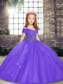 Lavender Lace Up Glitz Pageant Dress Beading Sleeveless Floor Length