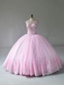 Sexy Scoop Sleeveless Lace Up Quinceanera Dress Baby Pink Tulle