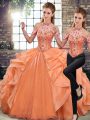 Fabulous Floor Length Orange 15 Quinceanera Dress Organza Sleeveless Beading and Ruffles