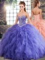 Lavender Lace Up Sweetheart Beading and Ruffles 15th Birthday Dress Tulle Sleeveless