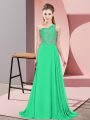 Floor Length Turquoise Prom Evening Gown Chiffon Sleeveless Beading
