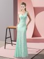 Latest Apple Green Column/Sheath One Shoulder Sleeveless Lace Floor Length Criss Cross Beading and Lace Party Dress for Toddlers