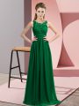 Free and Easy Dark Green Chiffon Zipper Scoop Sleeveless Floor Length Bridesmaids Dress Beading and Appliques