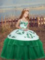 Dazzling Dark Green Lace Up Straps Embroidery Little Girls Pageant Dress Wholesale Tulle Sleeveless