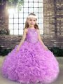 Sleeveless Floor Length Beading Lace Up Little Girls Pageant Dress Wholesale with Lilac