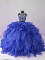 Best Scoop Sleeveless Sweet 16 Quinceanera Dress Floor Length Beading and Ruffles Royal Blue Organza