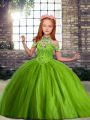 Custom Designed Olive Green Pageant Dress Party and Military Ball and Wedding Party with Beading Off The Shoulder Sleeveless Lace Up